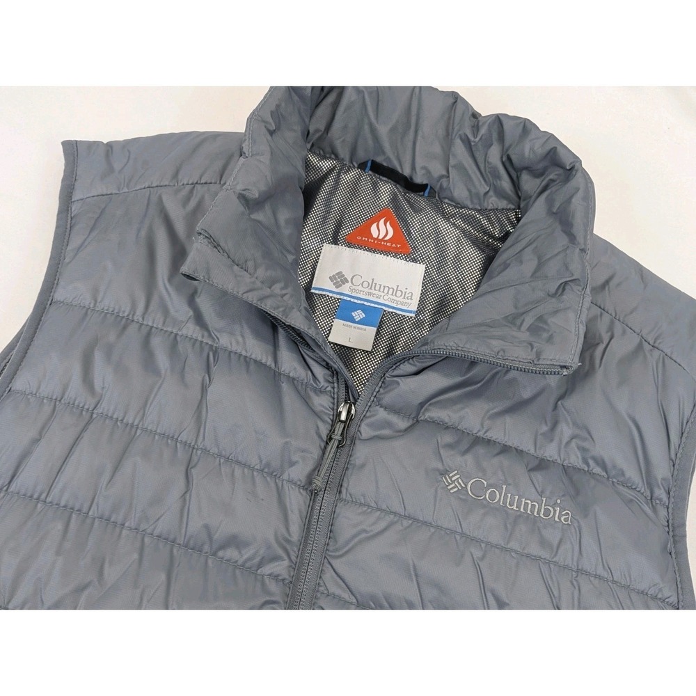 Columbia Omni Heat Puffer Vest Mens LG Gray Full Zip Quilted Winter Outdoor